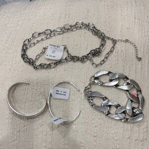 Silver tone Chain Bracelet and Necklace - bundle